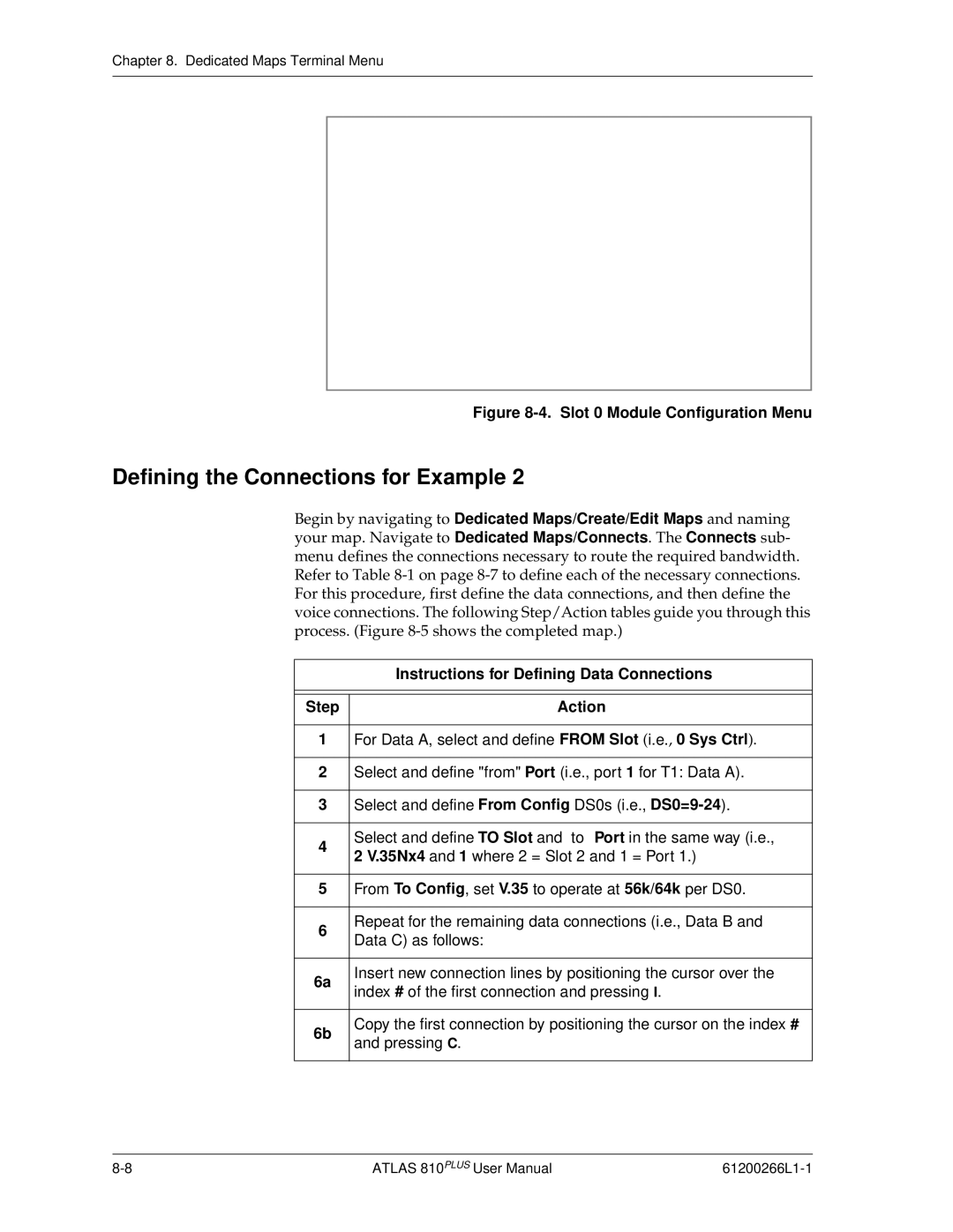 ADTRAN 810 Plus manual Defining the Connections for Example, Instructions for Defining Data Connections 