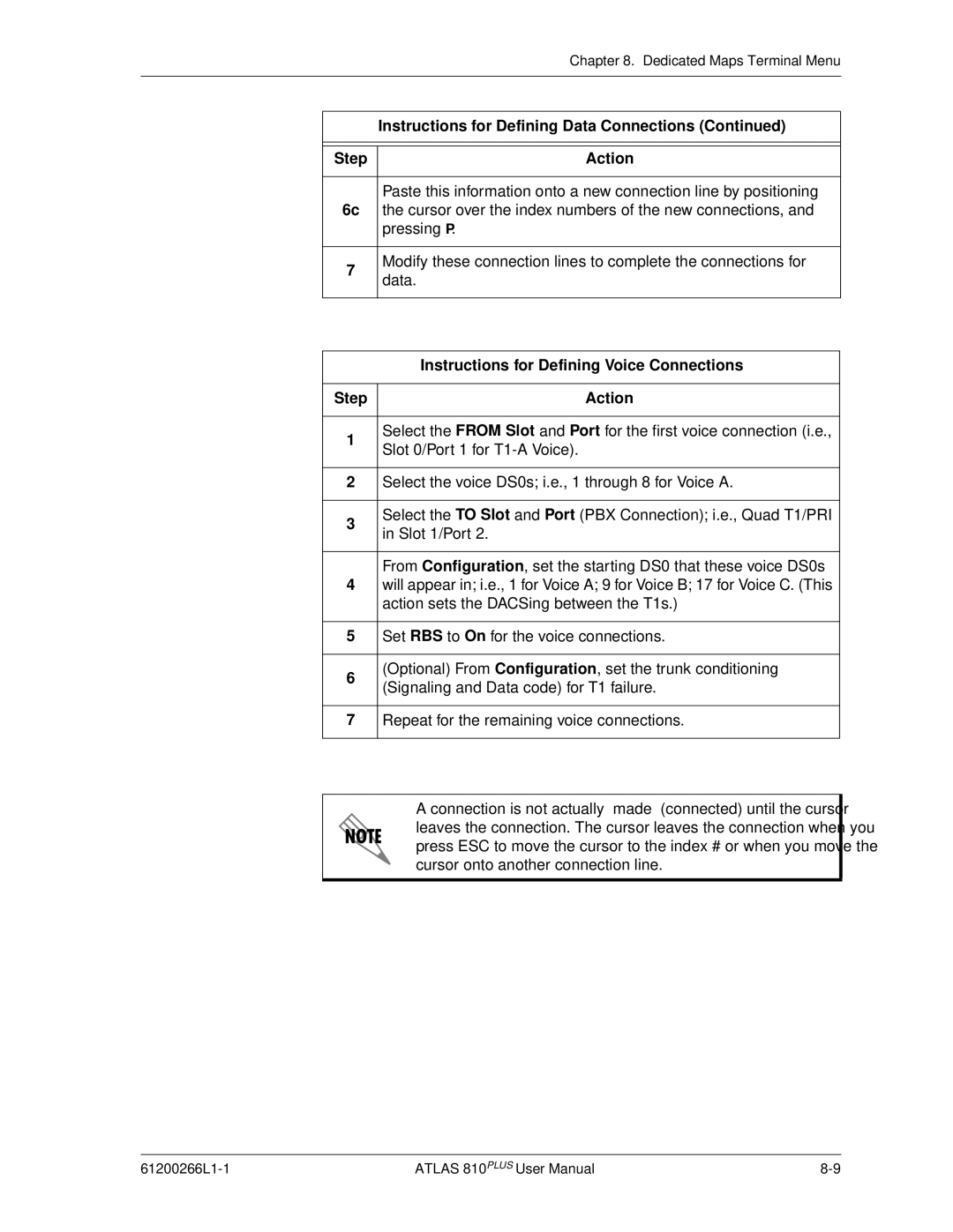 ADTRAN 810 Plus manual Instructions for Defining Voice Connections 