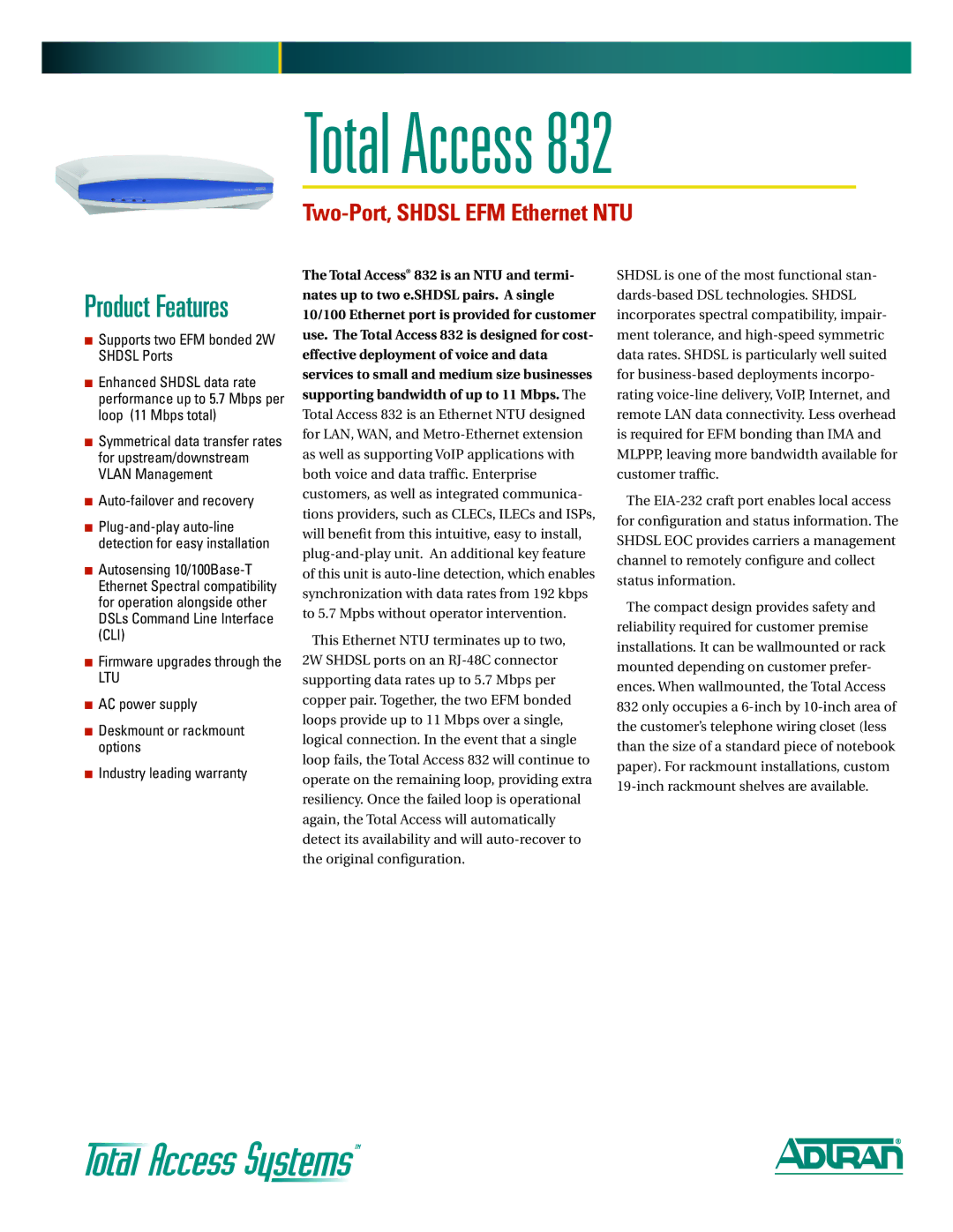 ADTRAN 832 warranty Total Access 