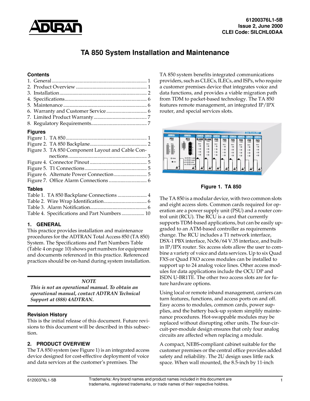 ADTRAN 850 specifications General, Product Overview 