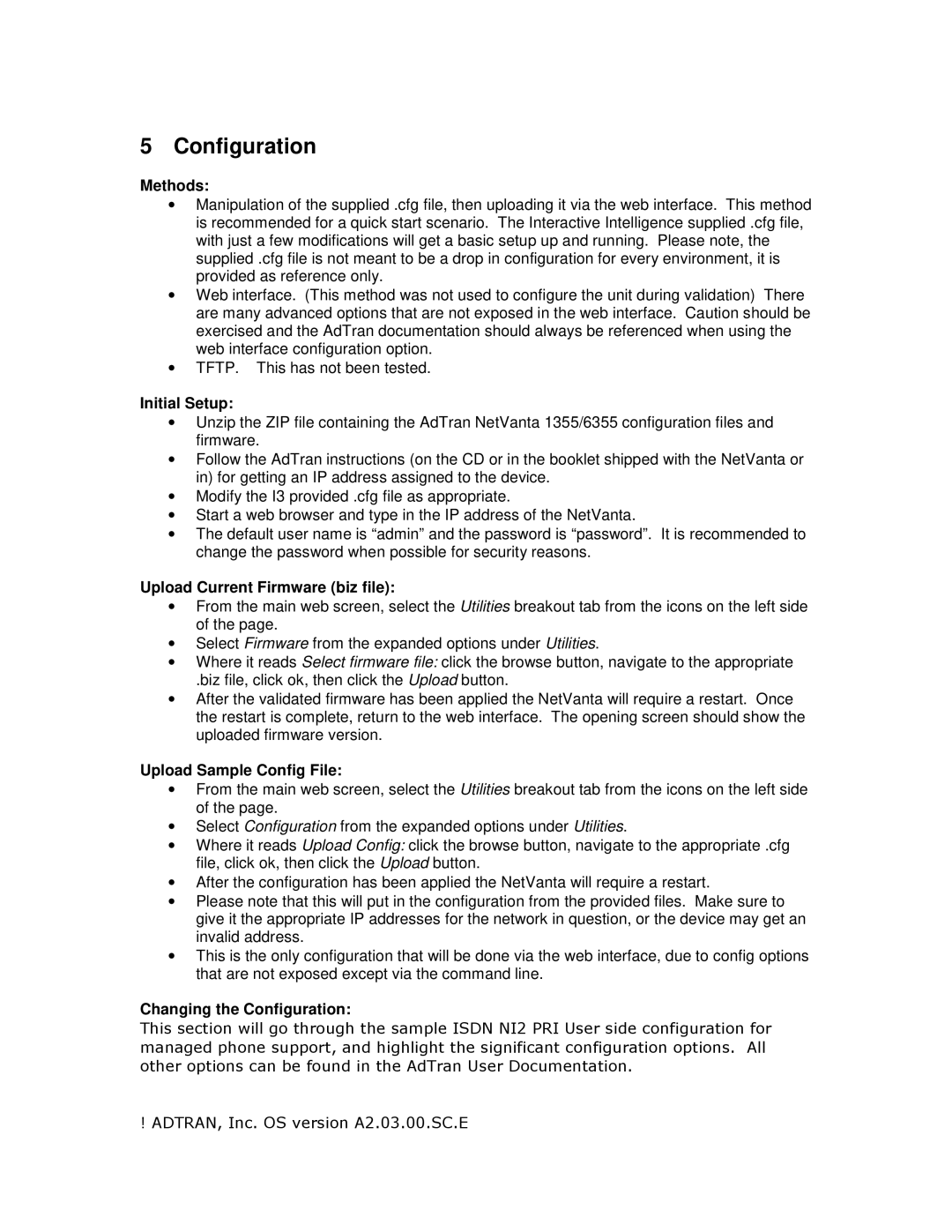 ADTRAN A2.03 manual Configuration 