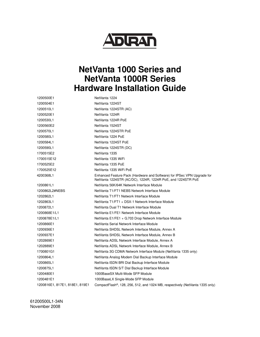 ADTRAN ADT-1234POE manual NetVanta 1000 Series 