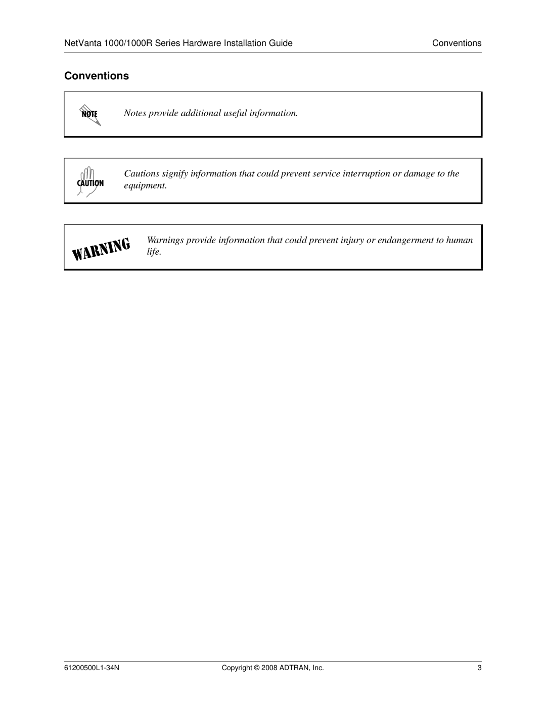 ADTRAN ADT-1234POE manual Conventions 