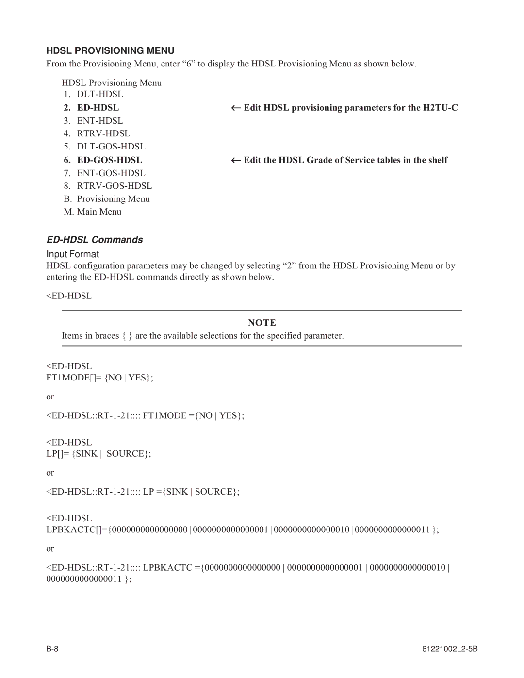 ADTRAN AHDSL2 specifications Hdsl Provisioning Menu, Ed-Hdsl, Ed-Gos-Hdsl, ED-HDSL Commands 