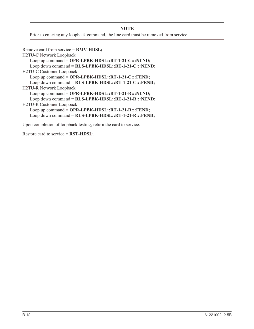 ADTRAN AHDSL2 specifications H2TU-C Customer Loopback 