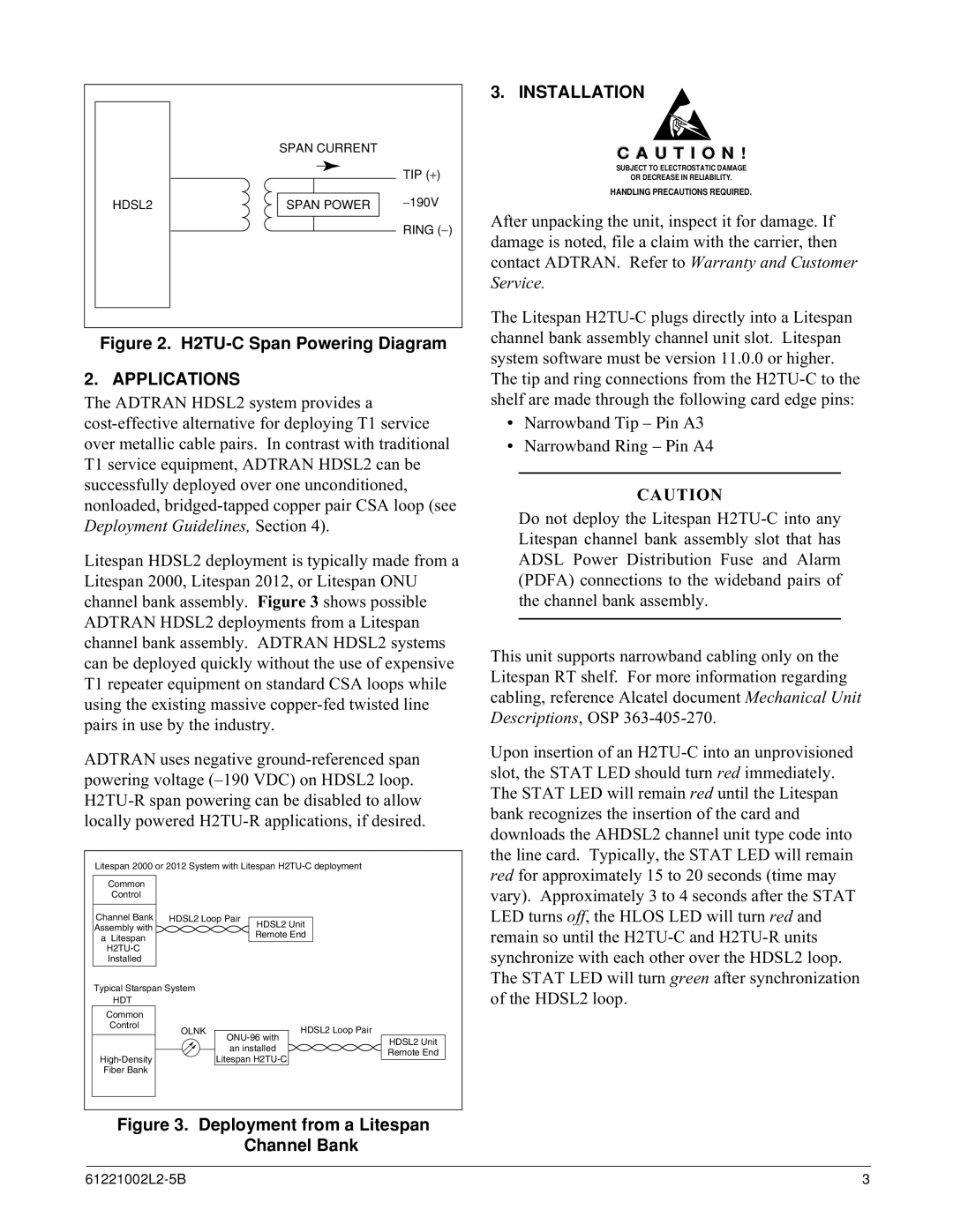 ADTRAN AHDSL2 specifications Applications, Installation 