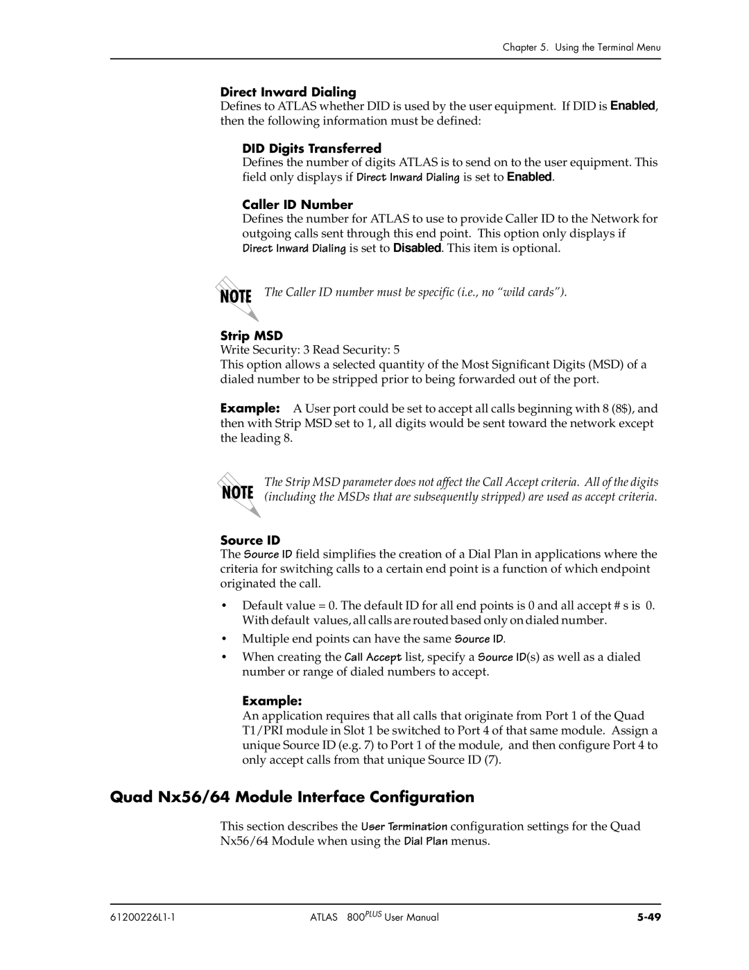 ADTRAN ATLAS 800PLUS user manual Quad Nx56/64 Module Interface Configuration, Caller ID Number 