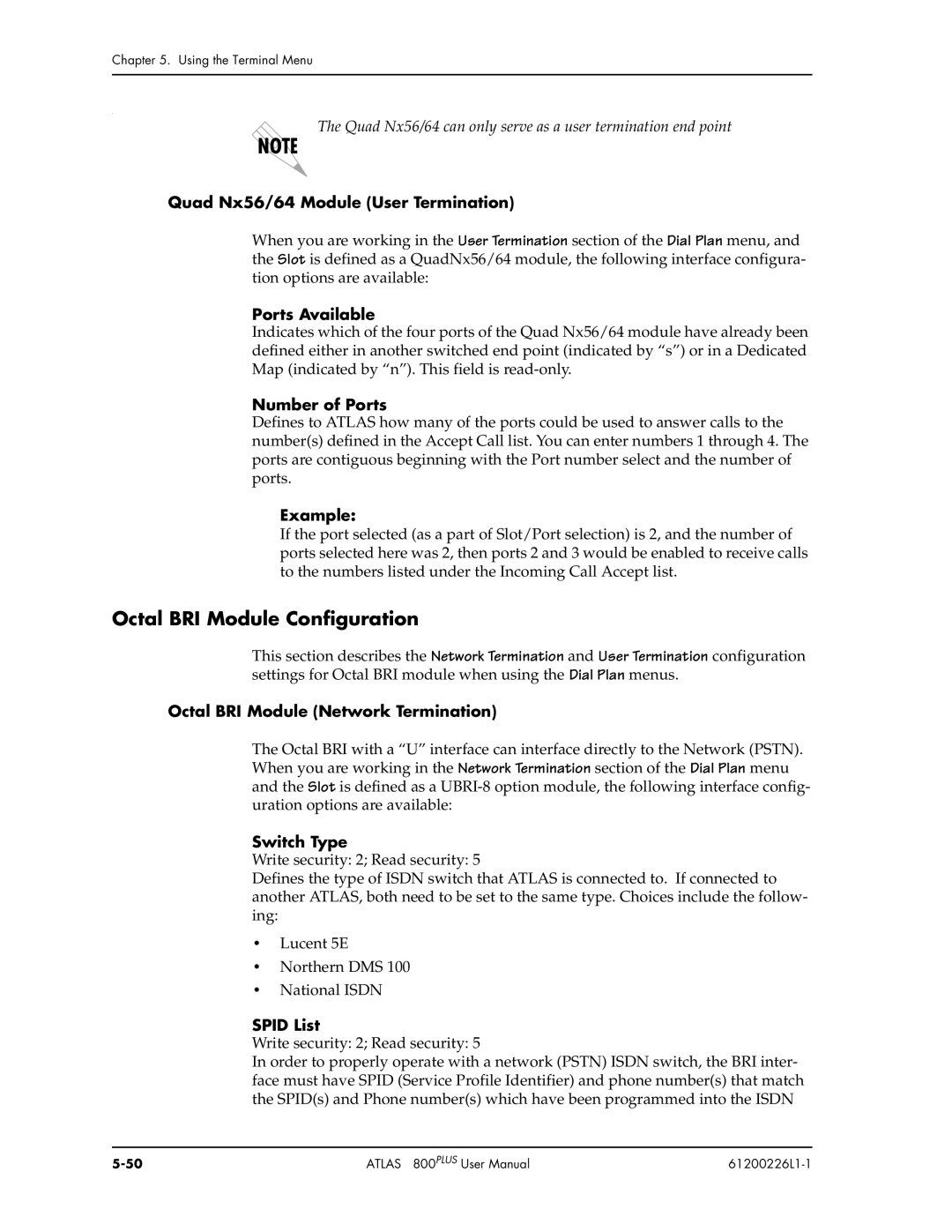 ADTRAN ATLAS 800PLUS user manual Octal BRI Module Configuration 