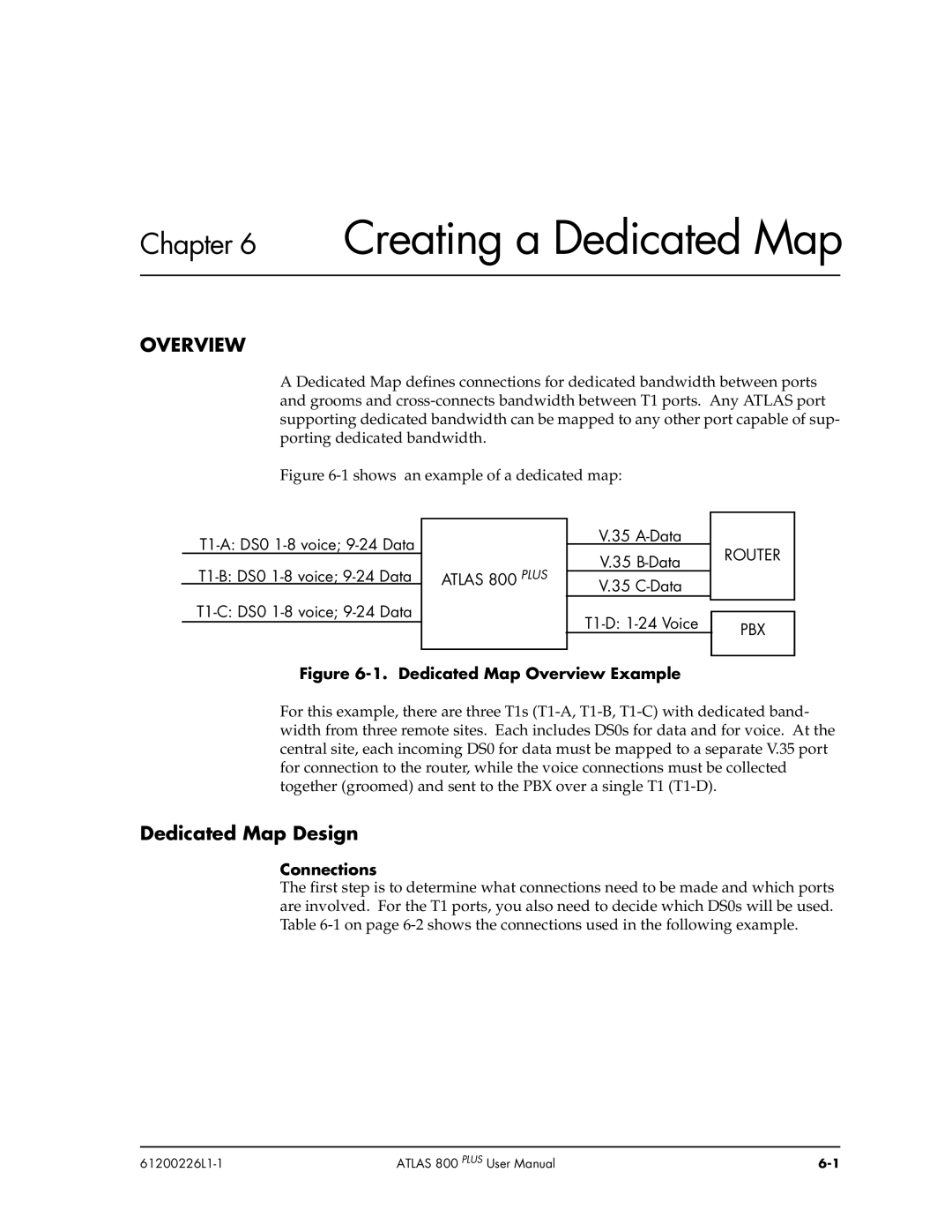 ADTRAN ATLAS 800PLUS user manual Overview, Dedicated Map Design, Data T1-D 1-24 Voice, Router PBX, Connections 