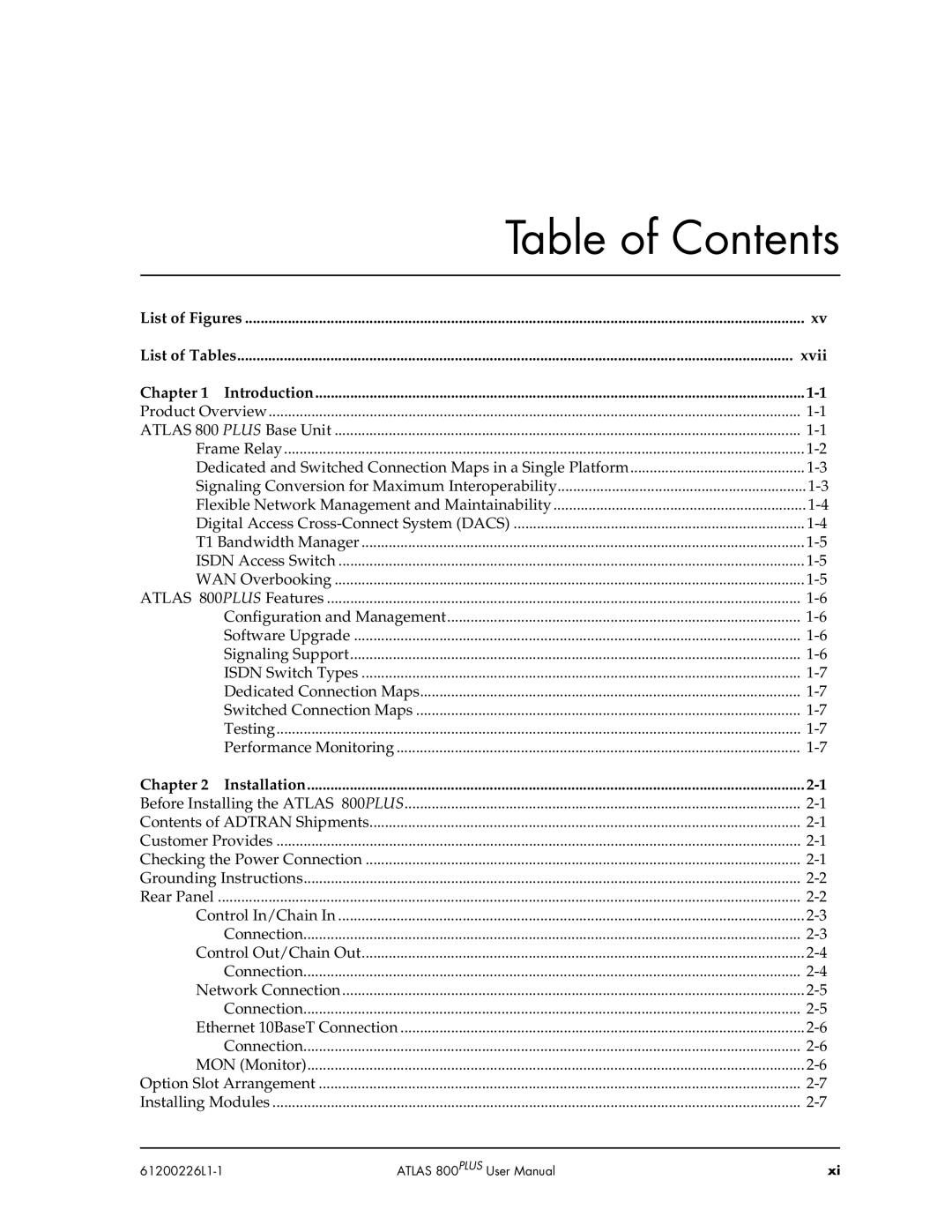 ADTRAN ATLAS 800PLUS user manual Table of Contents 