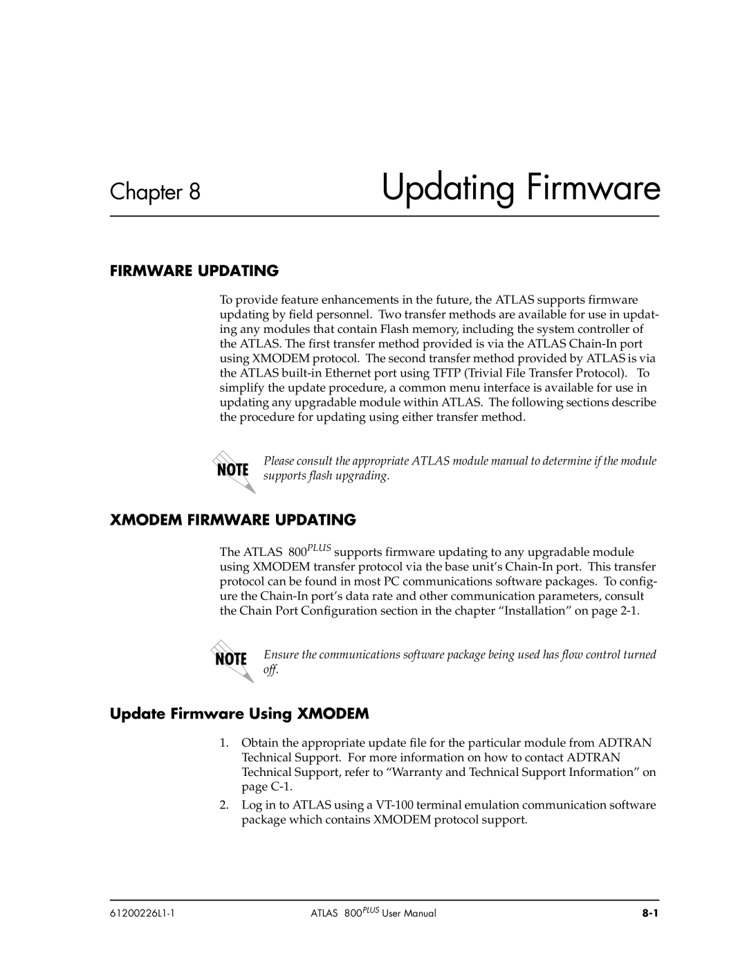 ADTRAN ATLAS 800PLUS user manual Xmodem Firmware Updating, Update Firmware Using Xmodem 