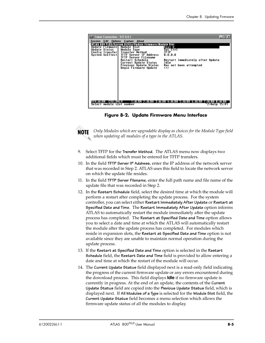 ADTRAN ATLAS 800PLUS user manual Update Firmware Menu Interface 