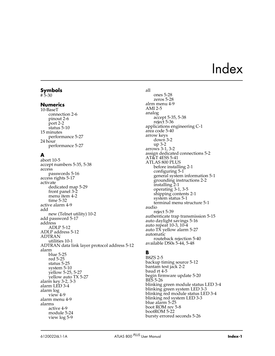 ADTRAN ATLAS 800PLUS user manual Index 