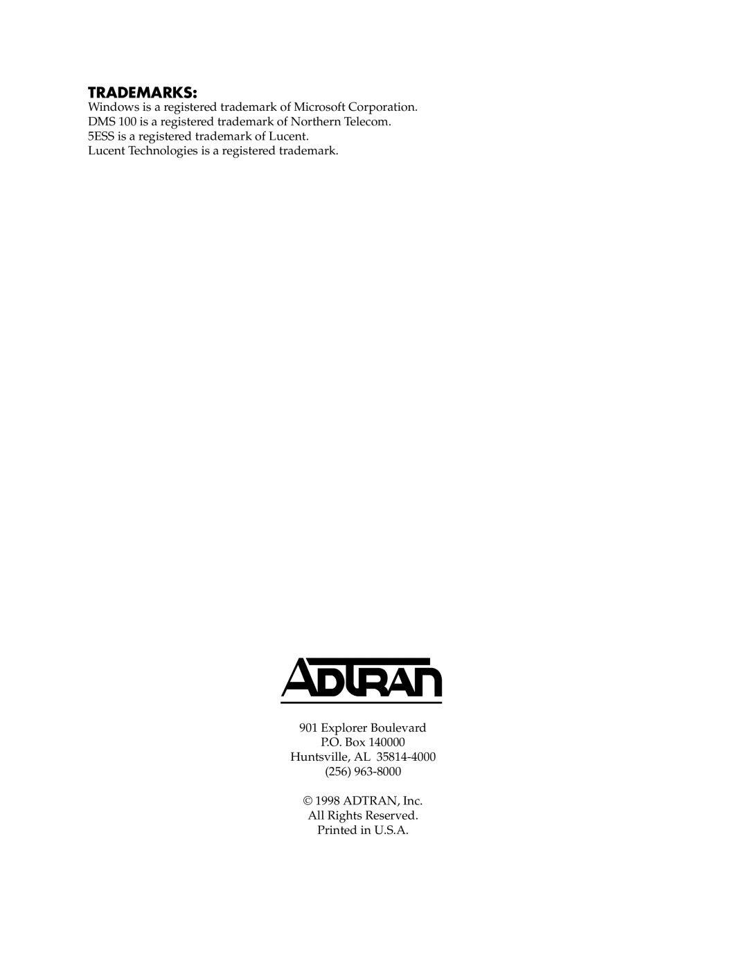 ADTRAN ATLAS 800PLUS user manual Trademarks 