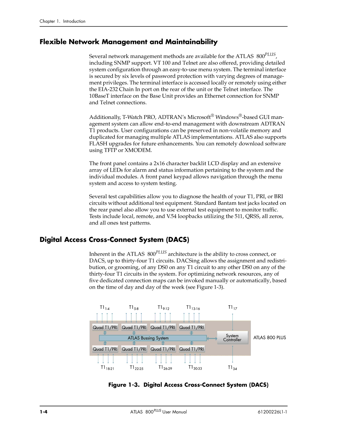 ADTRAN ATLAS 800PLUS user manual Flexible Network Management and Maintainability, Digital Access Cross-Connect System Dacs 