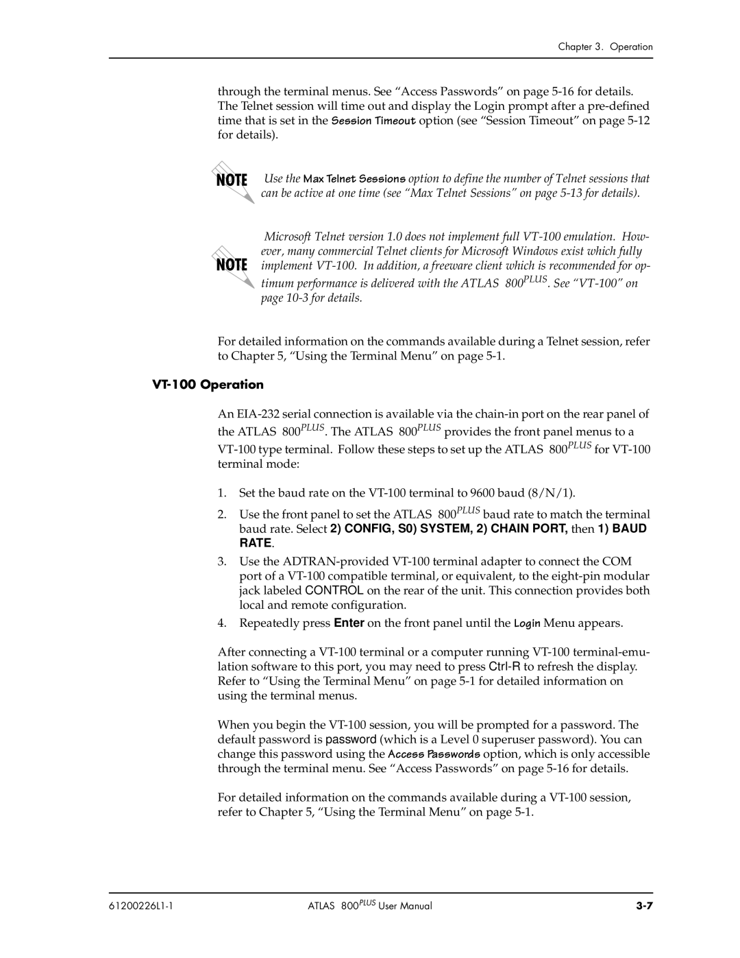 ADTRAN ATLAS 800PLUS user manual VT-100 Operation 