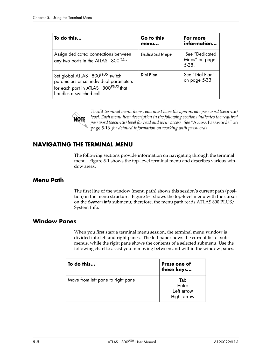 ADTRAN ATLAS 800PLUS user manual Navigating the Terminal Menu, Menu Path, Window Panes 