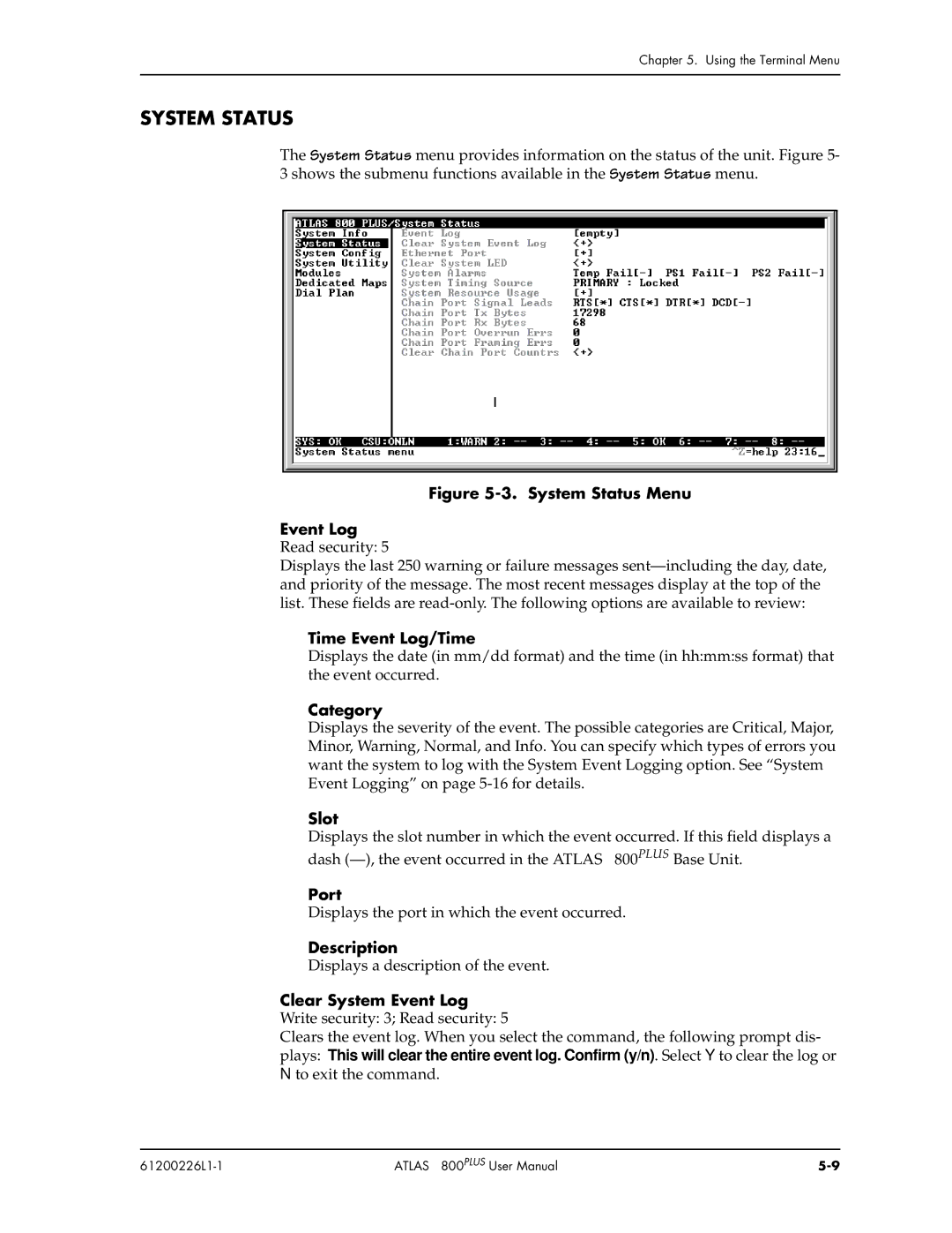 ADTRAN ATLAS 800PLUS user manual System Status 