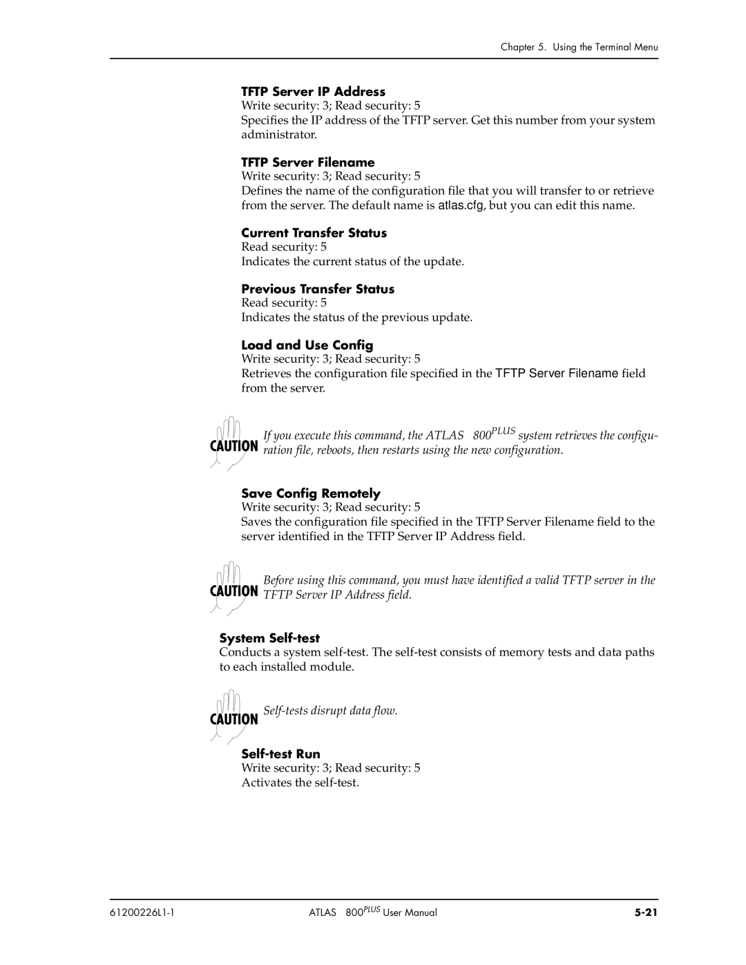 ADTRAN ATLAS 800PLUS Current Transfer Status, Previous Transfer Status, Load and Use Config, Save Config Remotely 