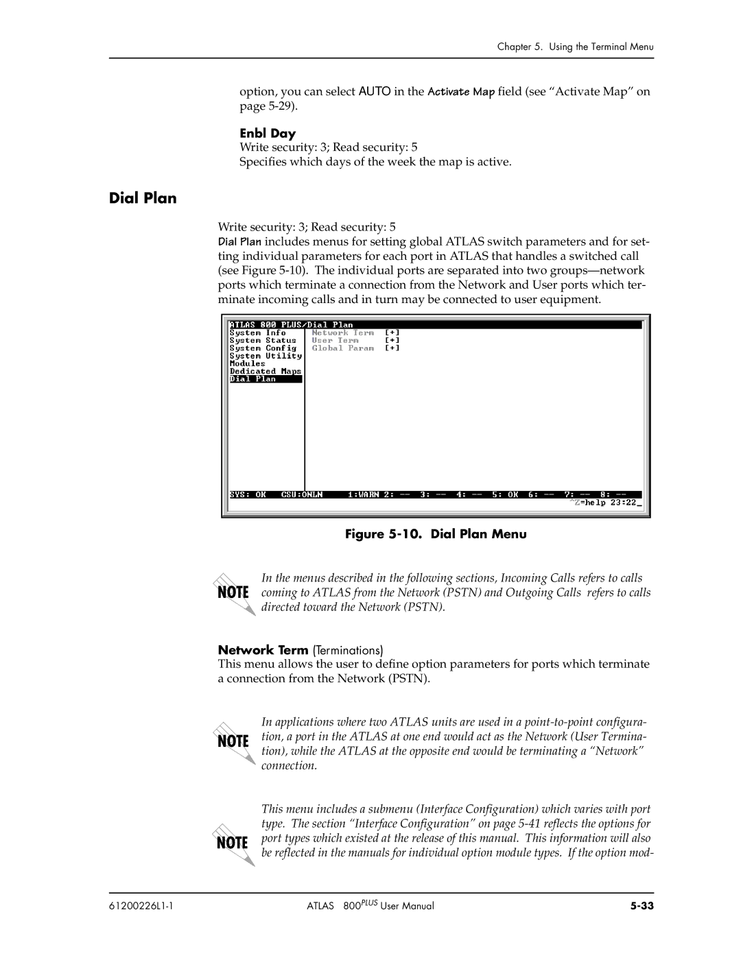 ADTRAN ATLAS 800PLUS user manual Dial Plan, Enbl Day, Network Term Terminations 