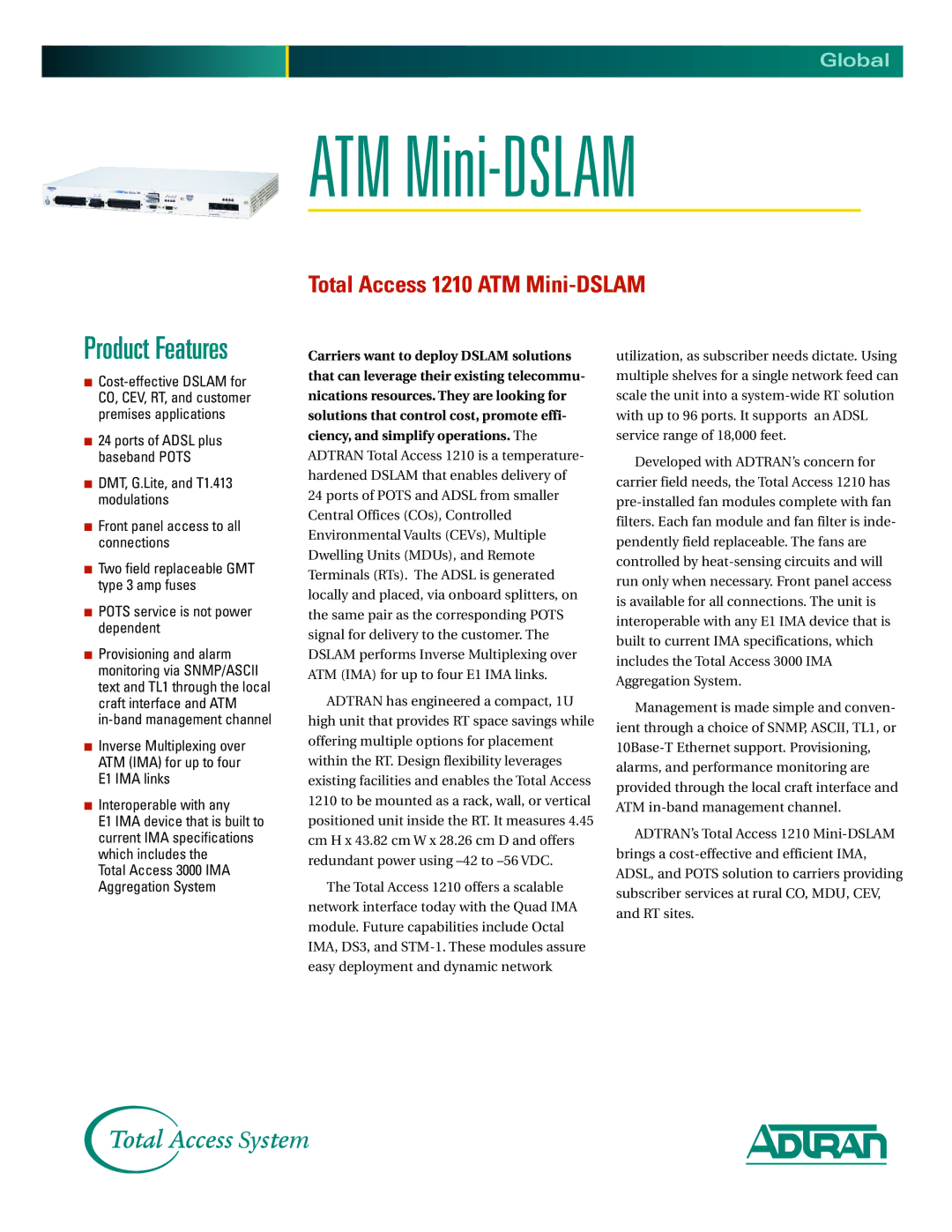 ADTRAN ATM Mini-DSLAM specifications 