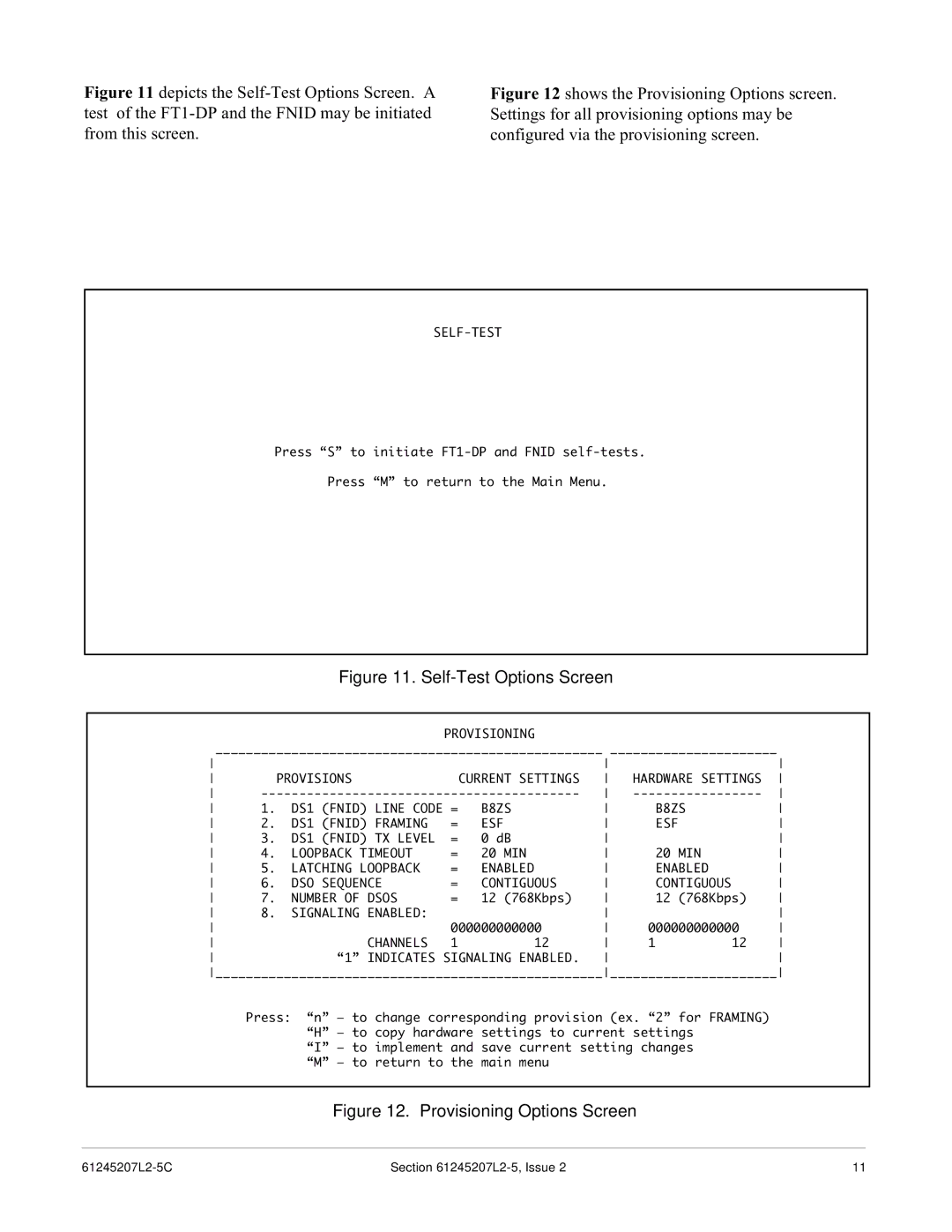 ADTRAN DE-4E specifications Self-Test Options Screen 