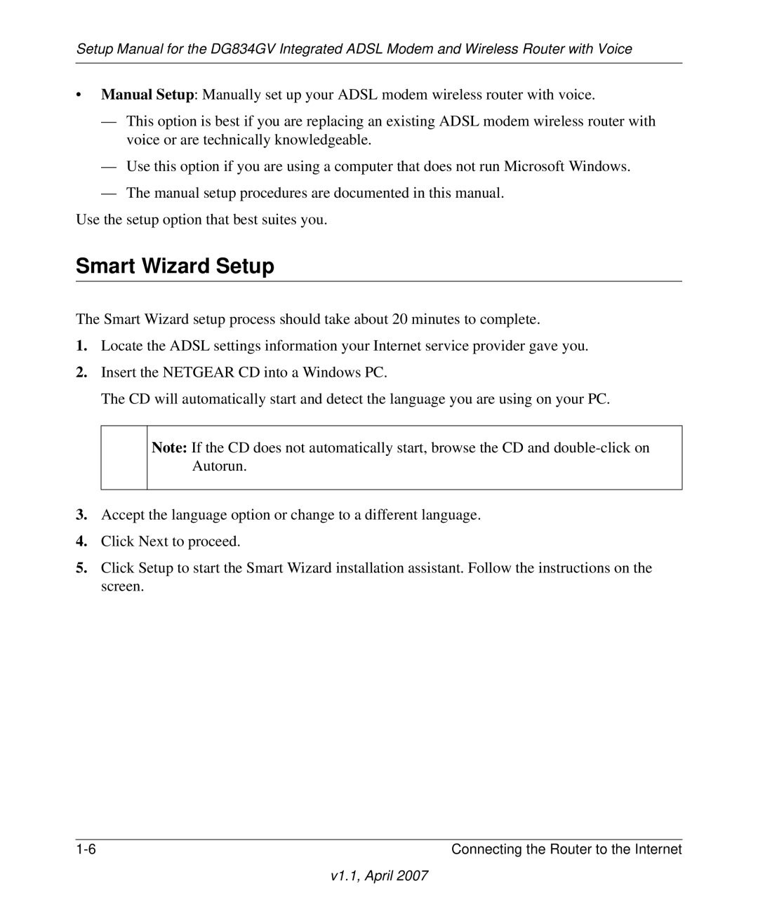 ADTRAN DG834GV manual Smart Wizard Setup 