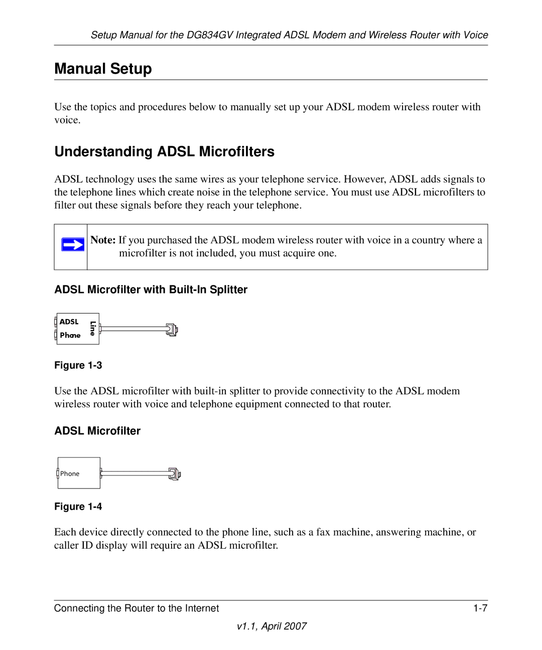 ADTRAN DG834GV manual Manual Setup, Understanding Adsl Microfilters 