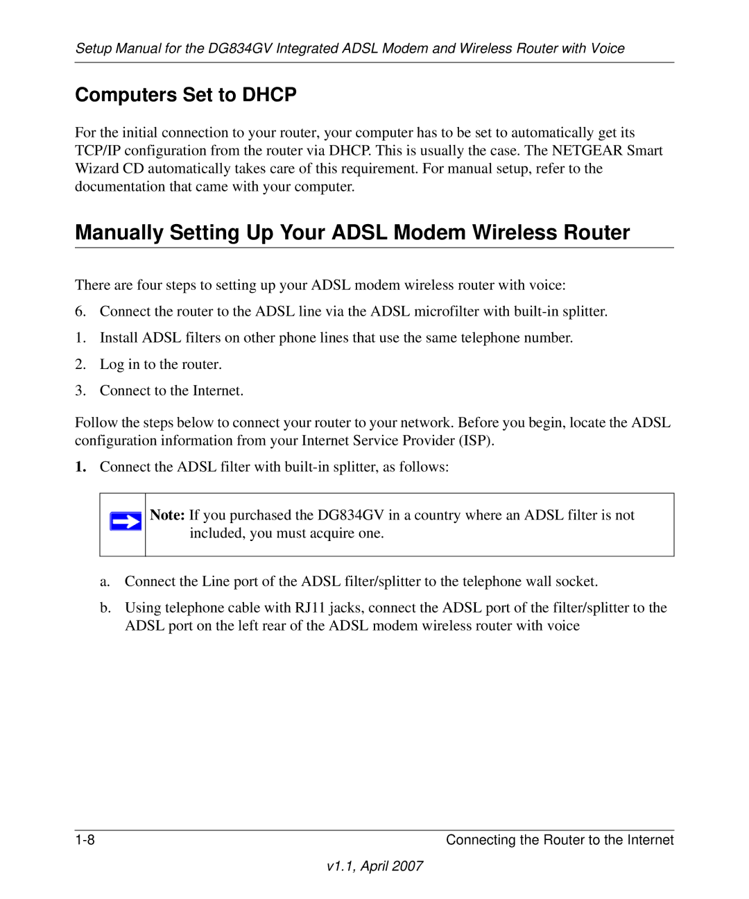 ADTRAN DG834GV manual Manually Setting Up Your Adsl Modem Wireless Router, Computers Set to Dhcp 