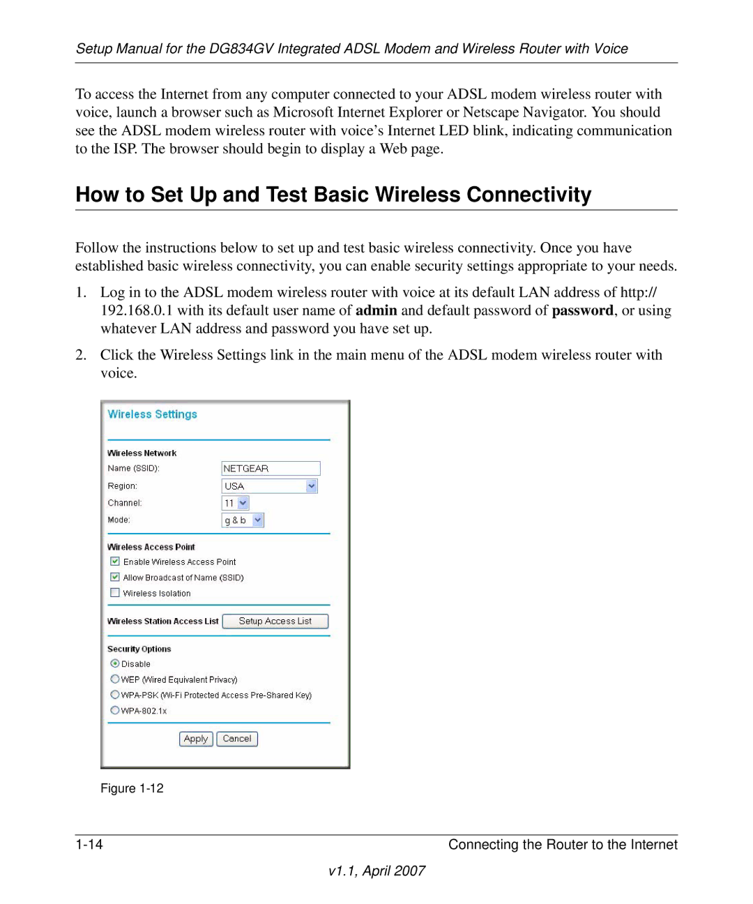 ADTRAN DG834GV manual How to Set Up and Test Basic Wireless Connectivity 