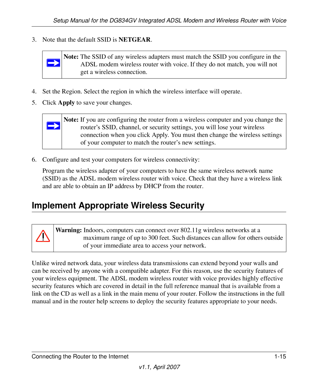 ADTRAN DG834GV manual Implement Appropriate Wireless Security 