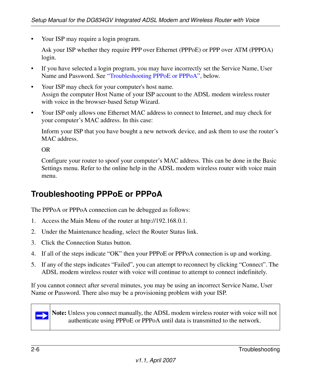 ADTRAN DG834GV manual Troubleshooting PPPoE or PPPoA 