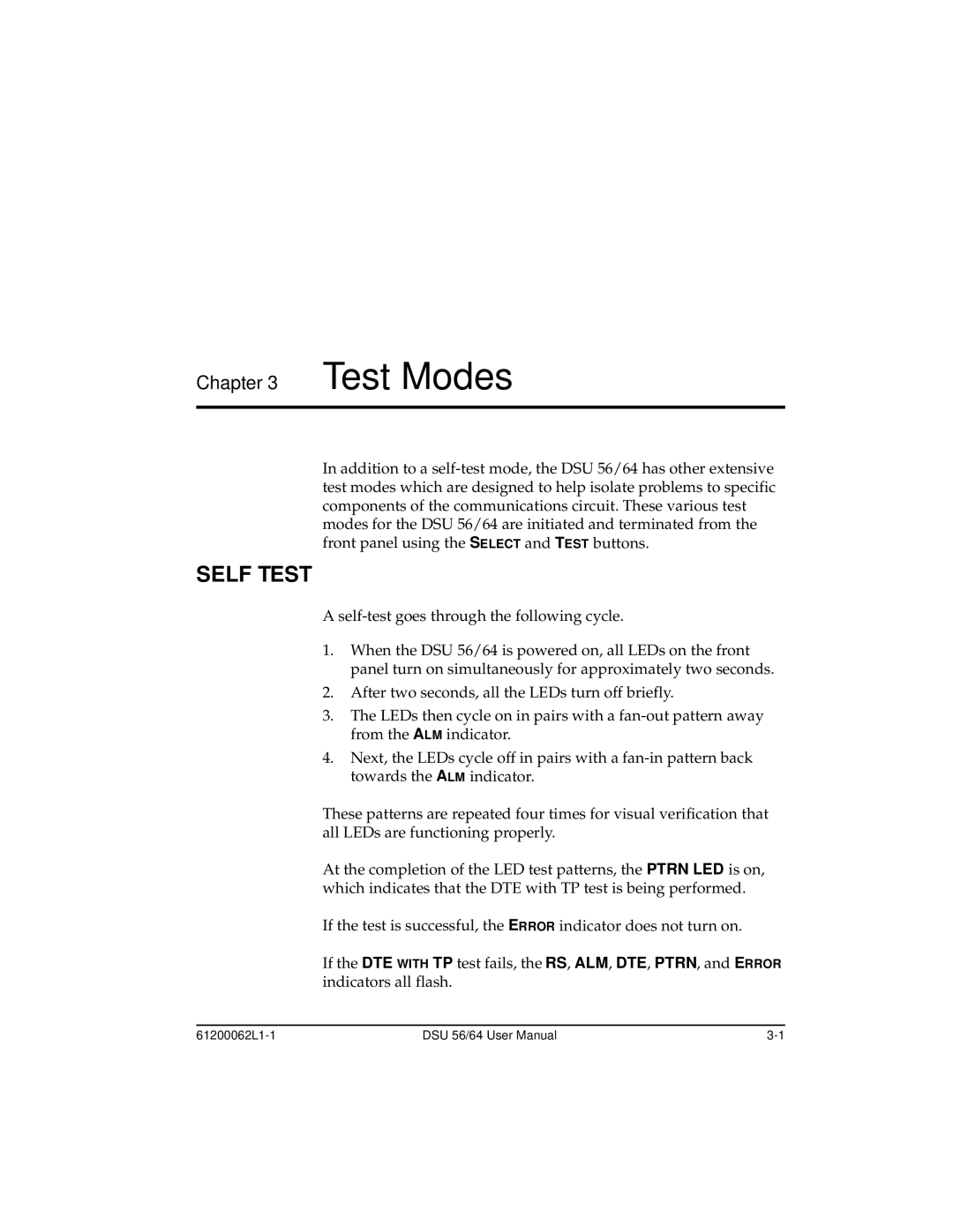 ADTRAN DSU 56 user manual Self Test, Test Modes 