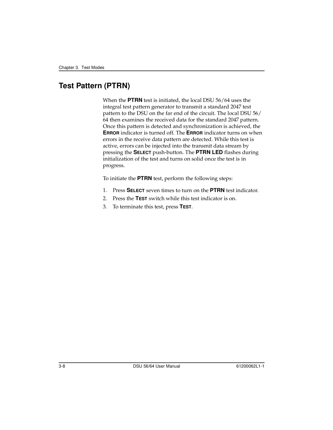 ADTRAN DSU 56 user manual Test Pattern Ptrn 