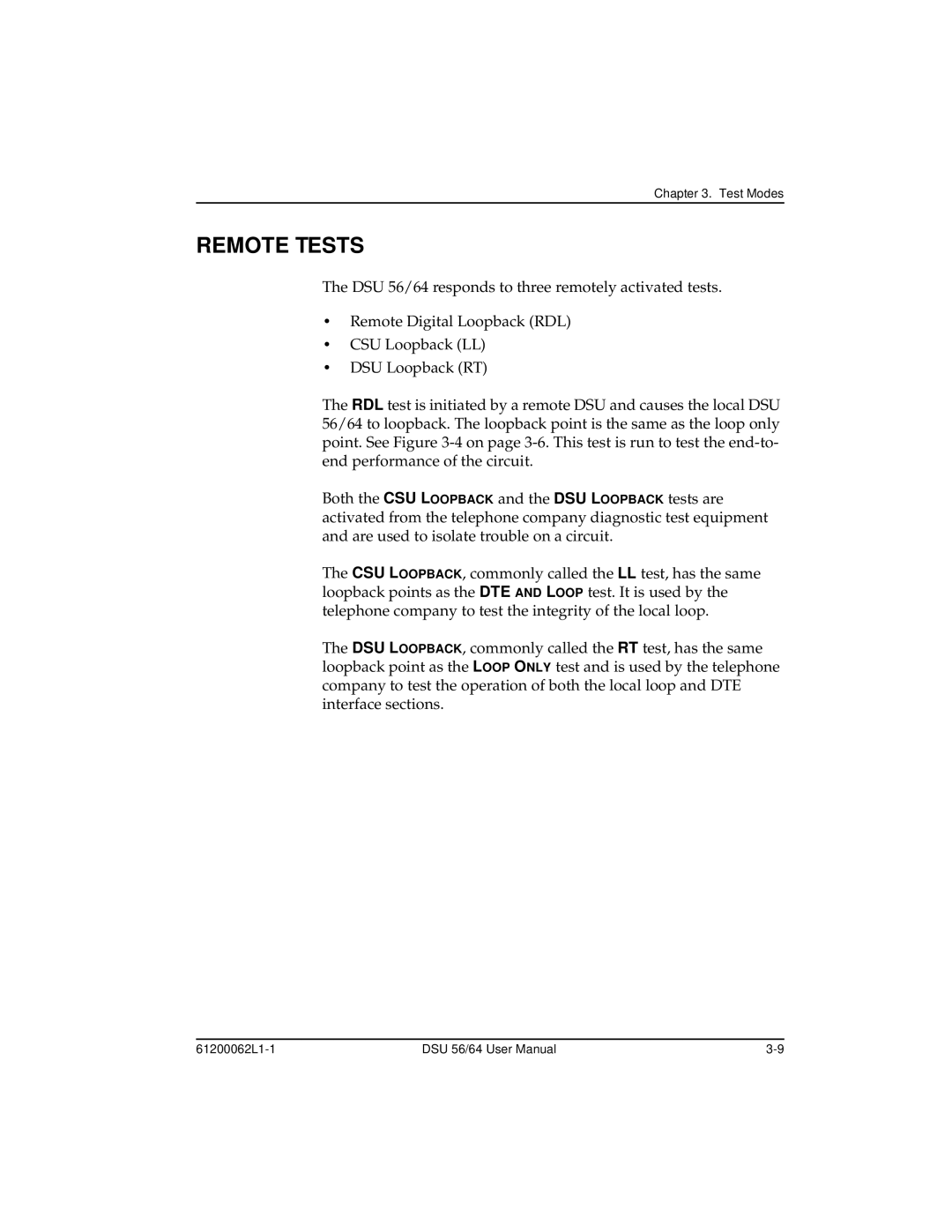 ADTRAN DSU 56 user manual Remote Tests 