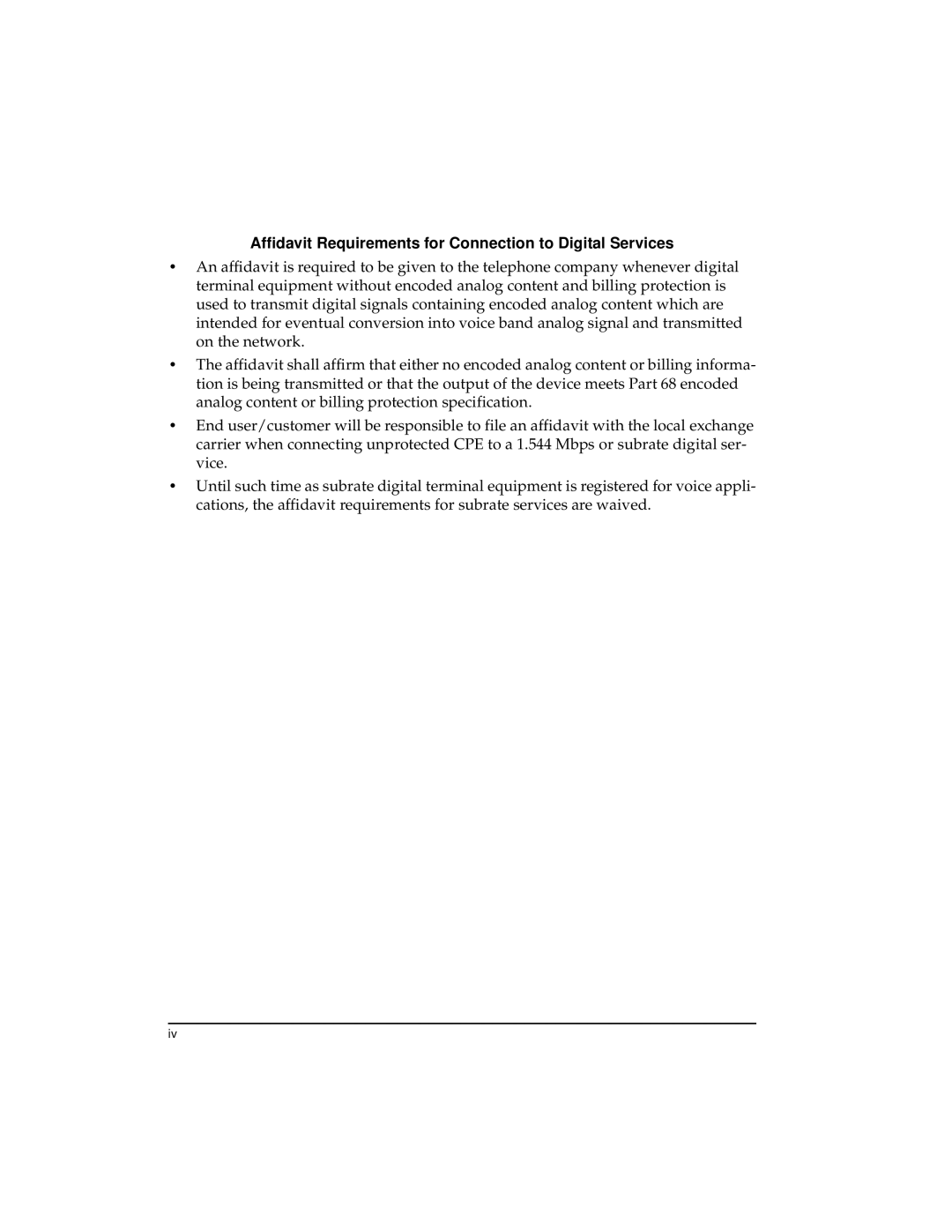 ADTRAN DSU 56 user manual Affidavit Requirements for Connection to Digital Services 