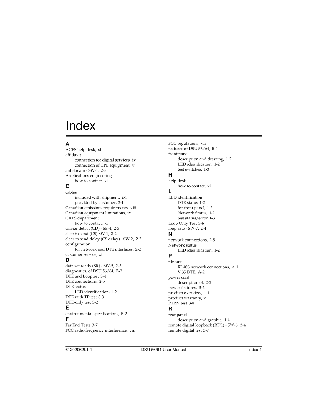 ADTRAN DSU 56 user manual Index 