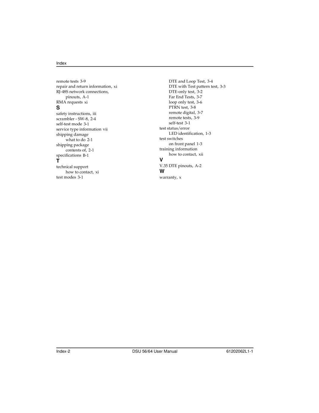 ADTRAN DSU 56 user manual Index-2 