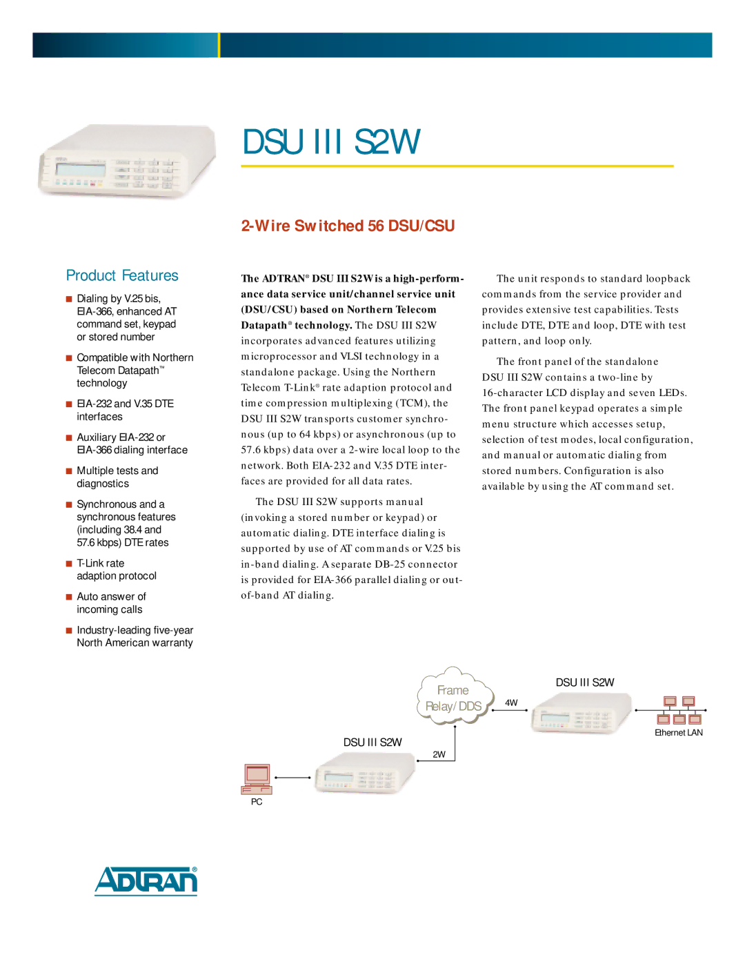 ADTRAN DSU III S2W warranty 