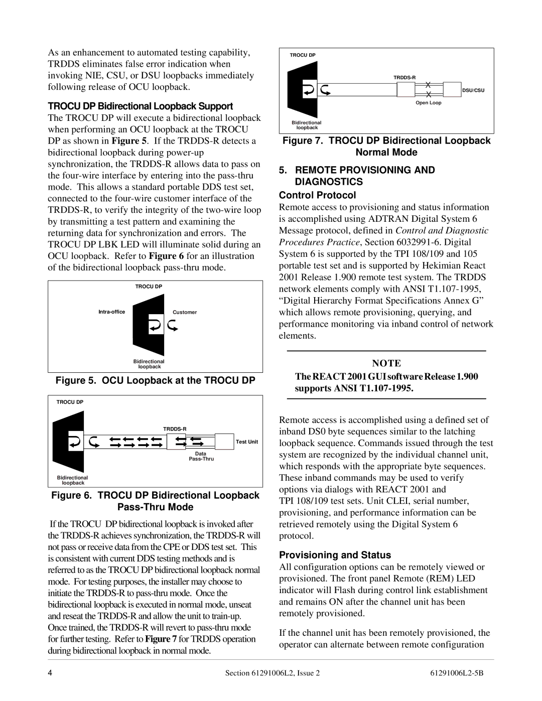 ADTRAN DSU/CSU, TROCU DP Trocu DP Bidirectional Loopback Support, Remote Provisioning and Diagnostics, Control Protocol 