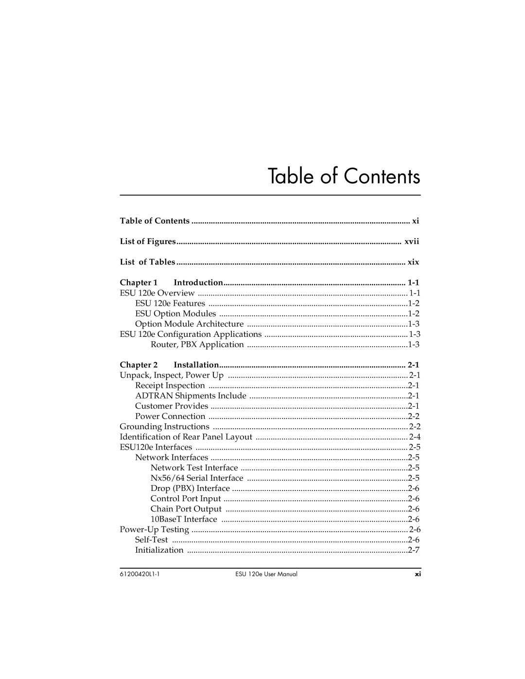 ADTRAN ESU 120e user manual Table of Contents 