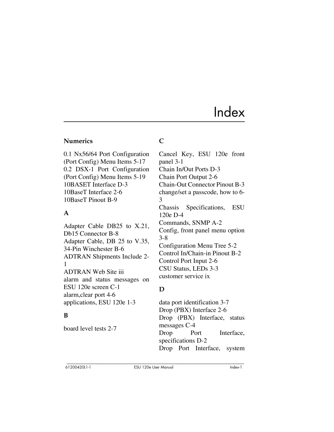 ADTRAN ESU 120e user manual Index 