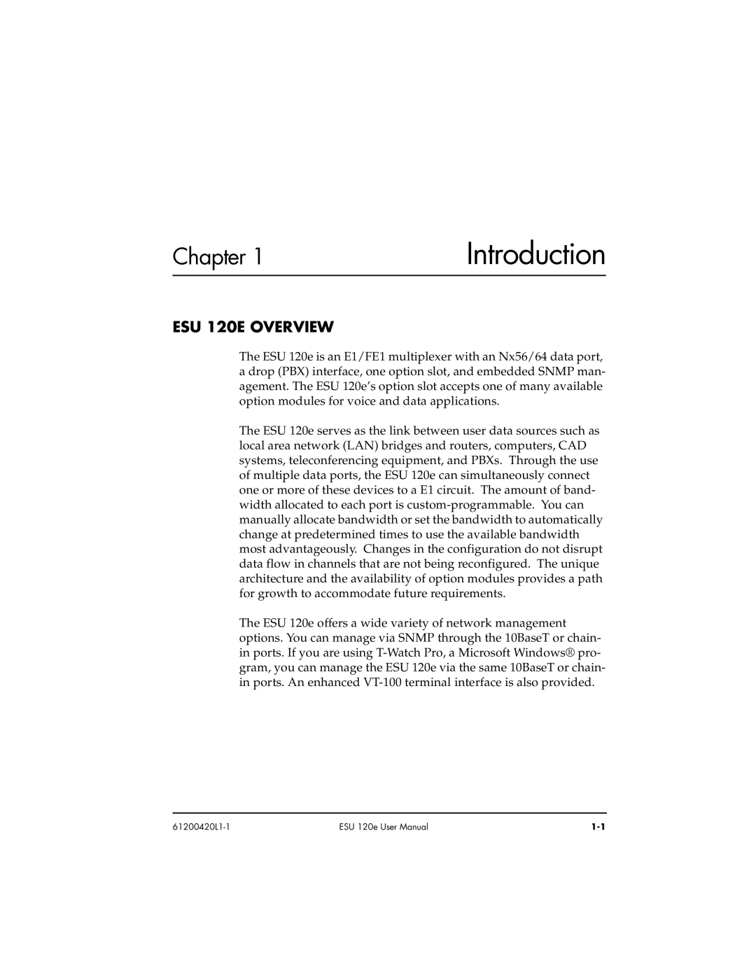 ADTRAN ESU 120e user manual Introduction, ESU 120E Overview 