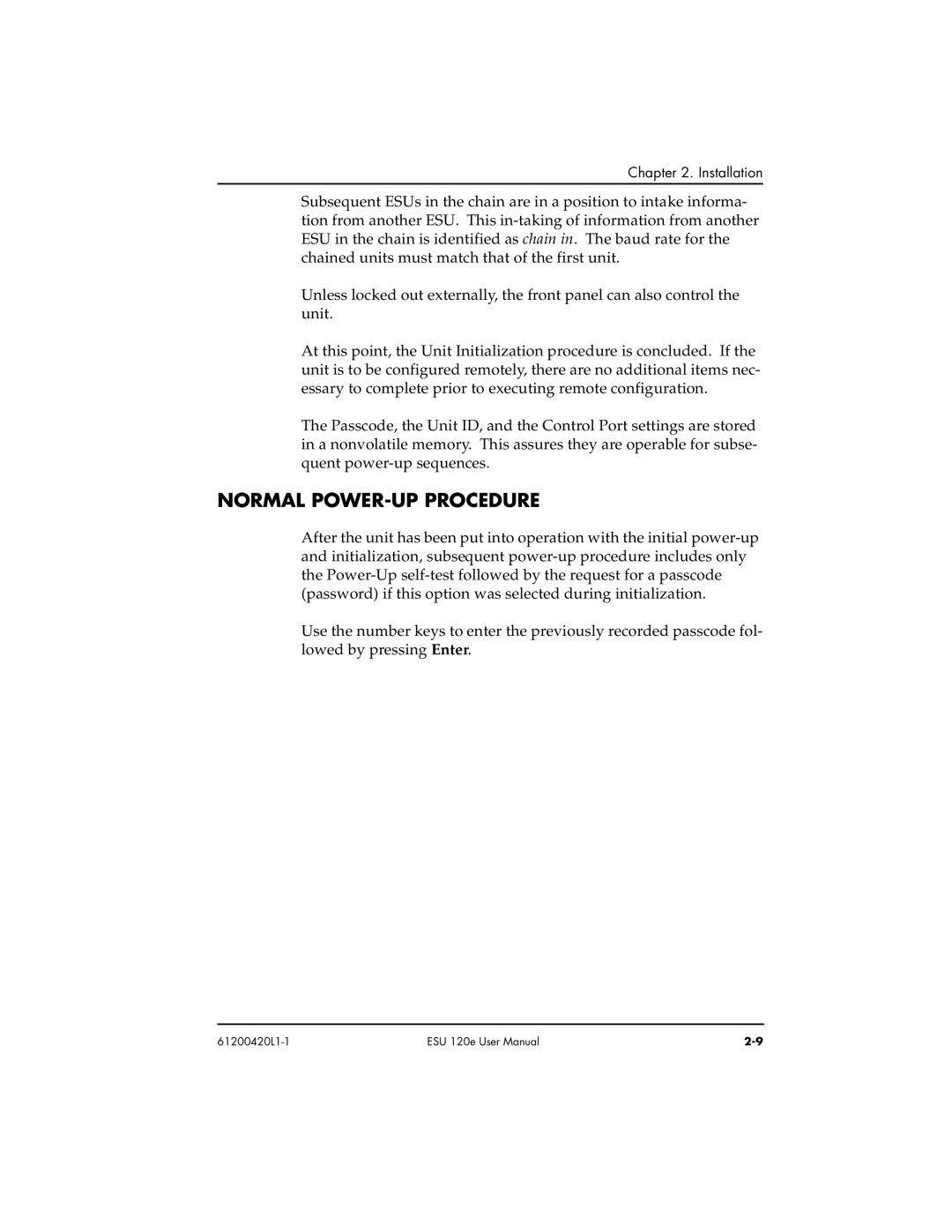 ADTRAN ESU 120e user manual Normal POWER-UP Proced URE 