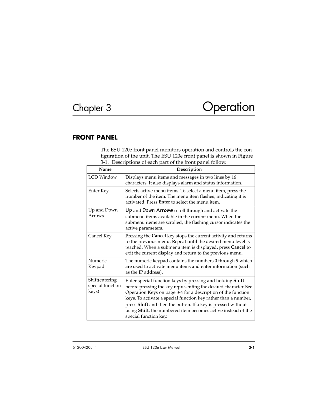 ADTRAN ESU 120e user manual Peration, Front Panel 