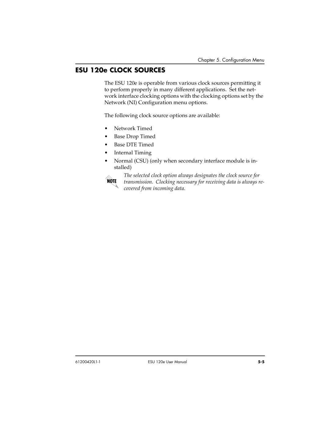 ADTRAN user manual ESU 120e Clock Sources 