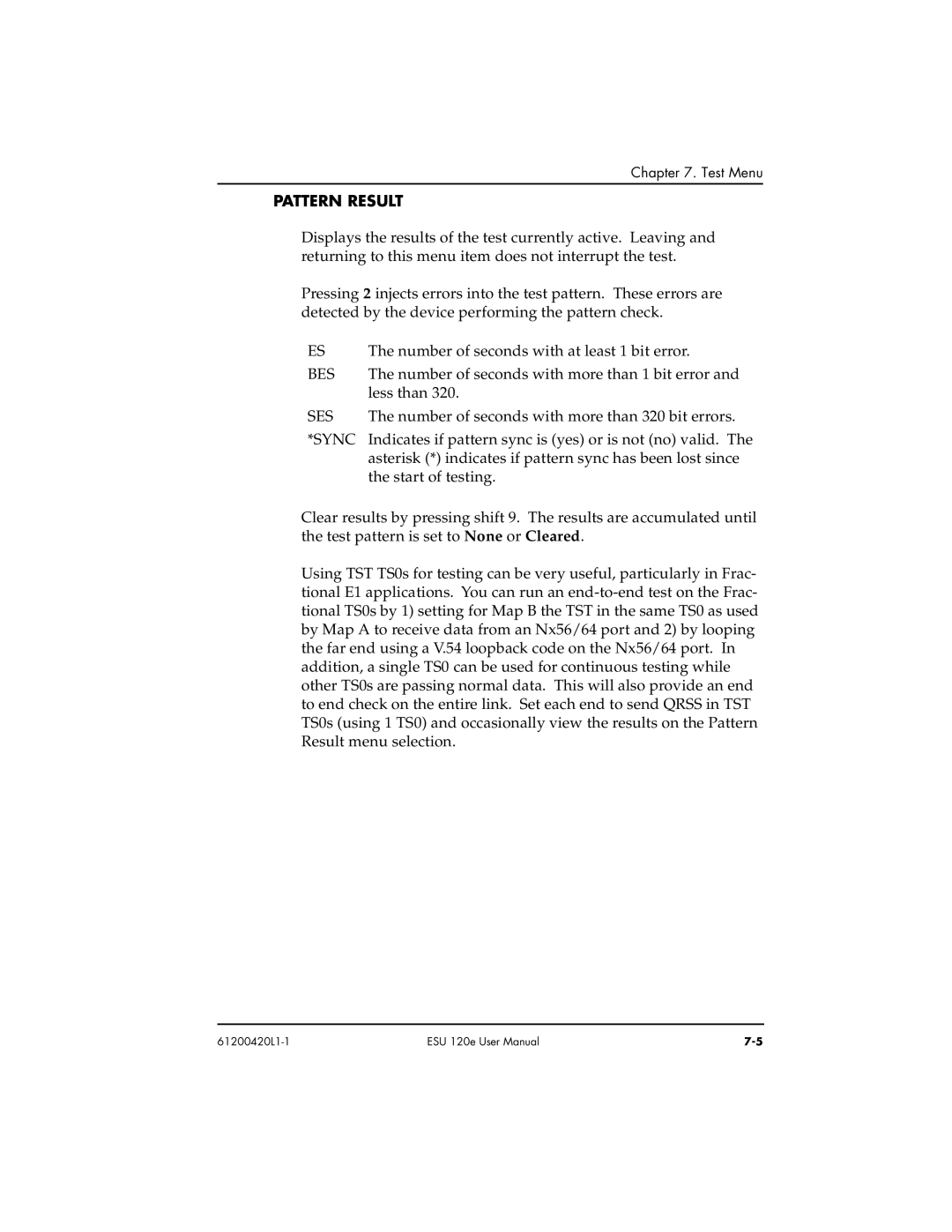 ADTRAN ESU 120e user manual Bes, Ses, Sync 