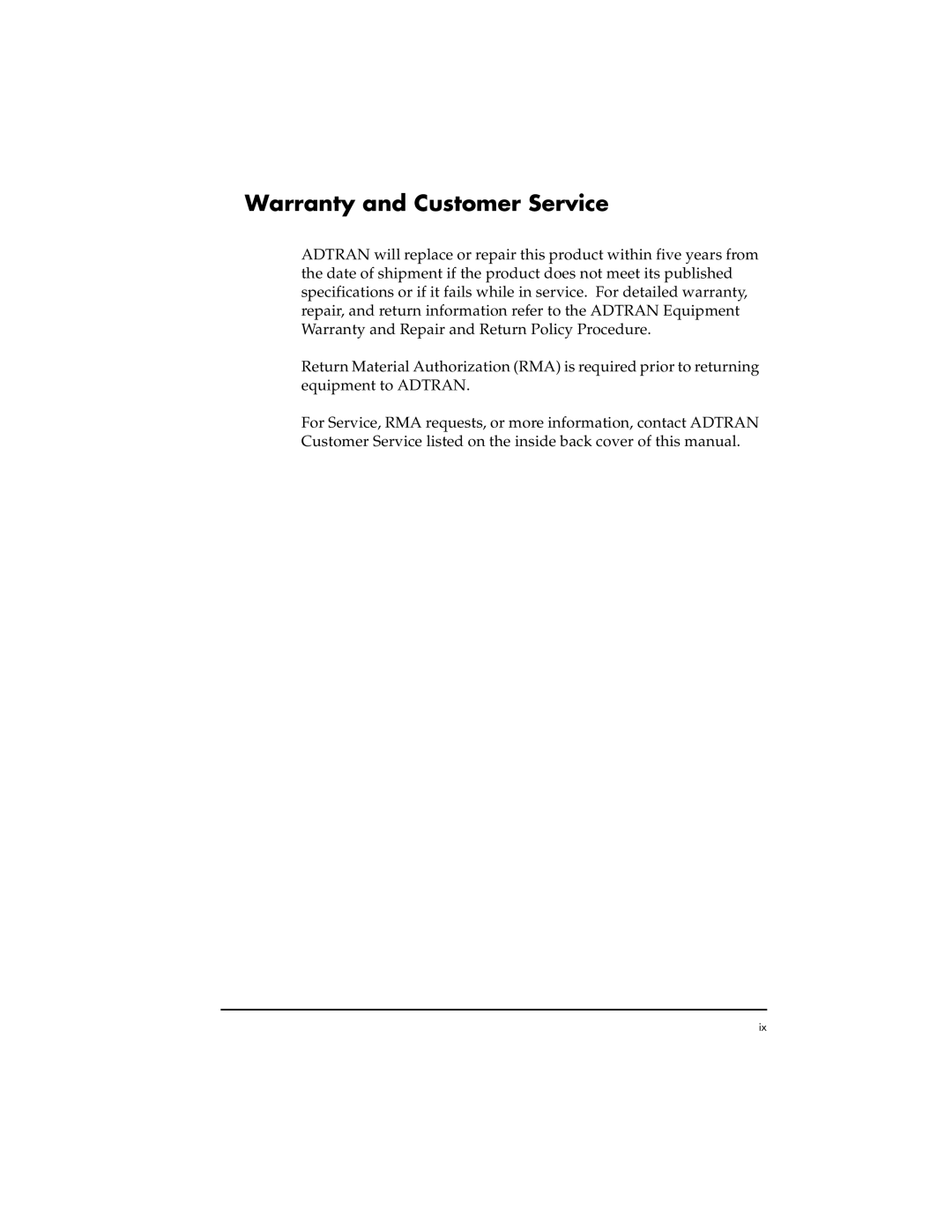 ADTRAN ESU 120e user manual Warranty and Customer Service 