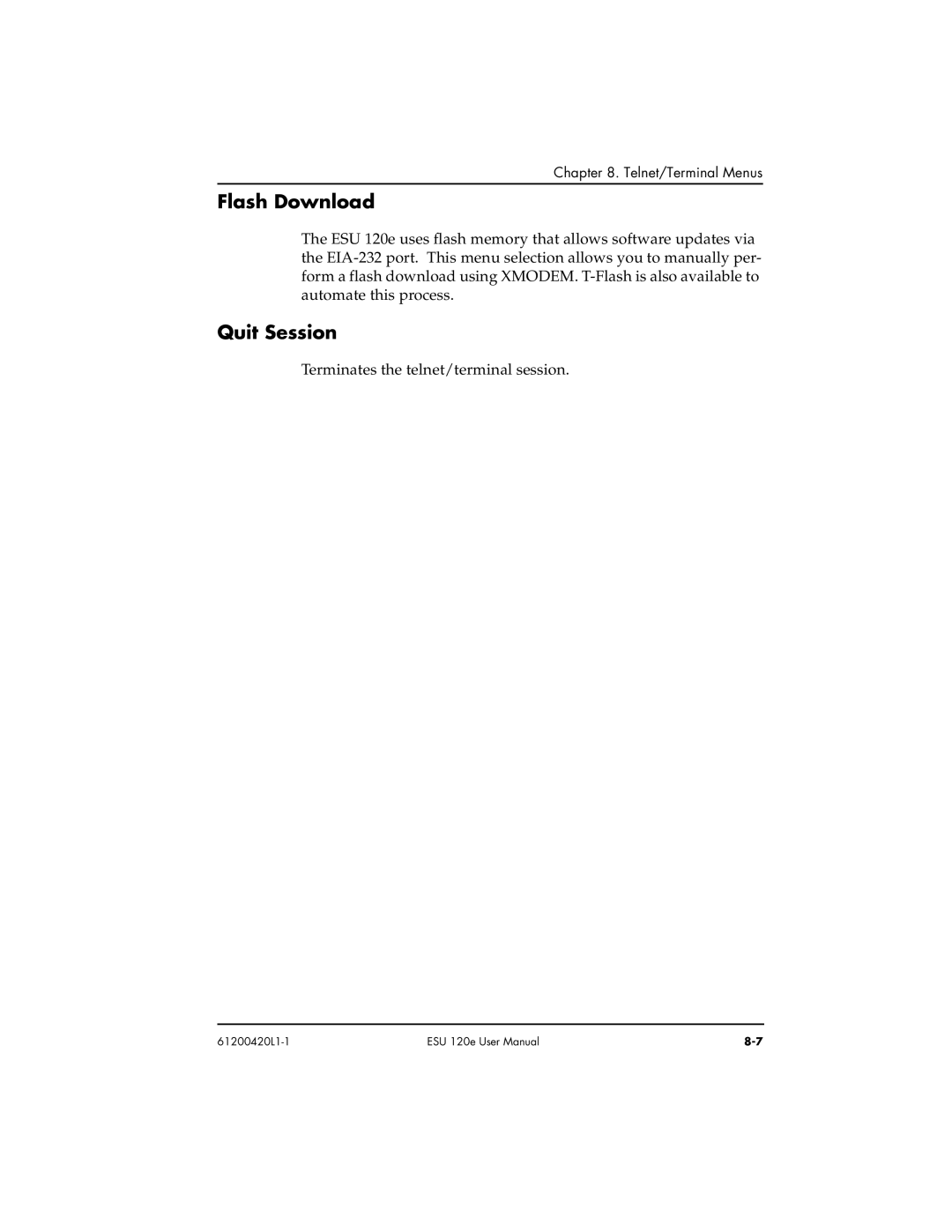 ADTRAN ESU 120e user manual Flash D ownload, Quit Session 