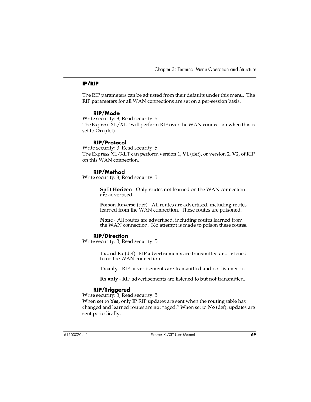 ADTRAN Express XLT user manual RIP/Mode, RIP/Triggered 